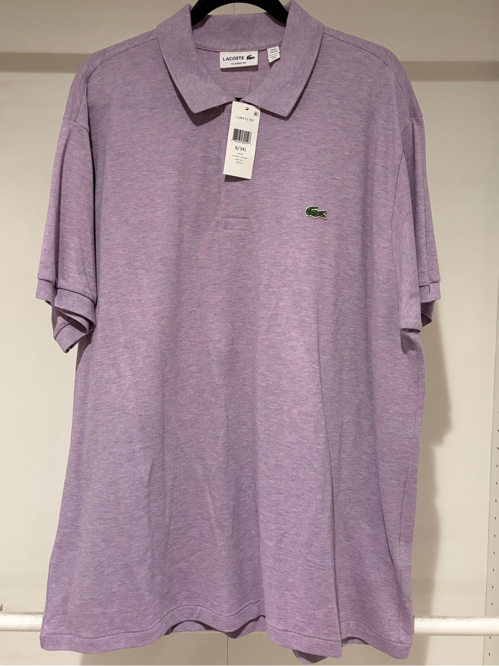 Lacoste Polo Shirt 3XL Classic Fit Lavender Purple NWT Mens Short Sleeve 8